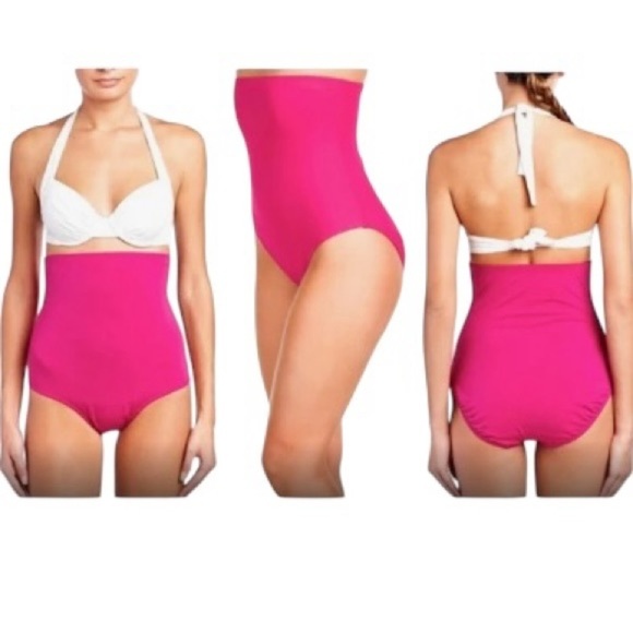 SPANX‎ Let's Go Slimming Swimwear High Waist Bottom Women 10 Berry Pink New 8681